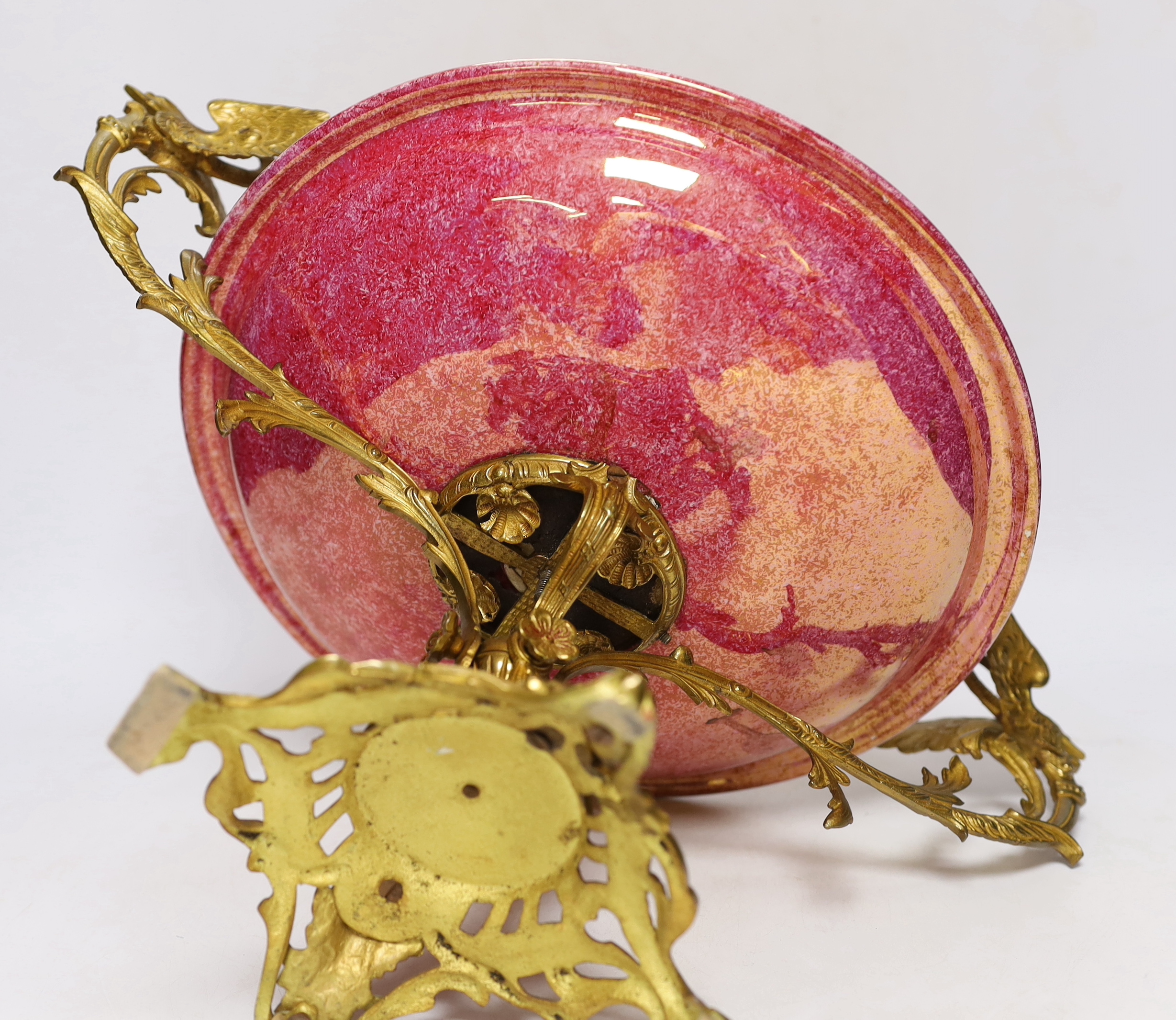 A lustreware and gilt metal tazza, 26cm high
